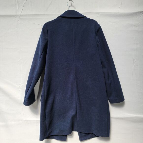 M & S Navy Blue Over Coat Solid Notched Lapel Collar w 2 Pockets Fleece Jacket 6 - Picture 2 of 8
